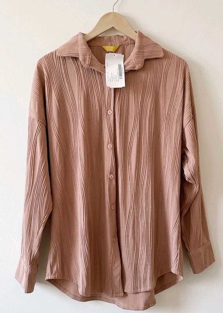 BRAND NEW Pleated Long Sleeve Button-Up Top