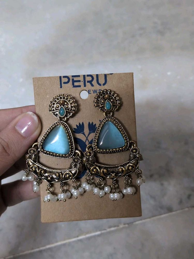 Elegant Blue Stone Dangle Earrings