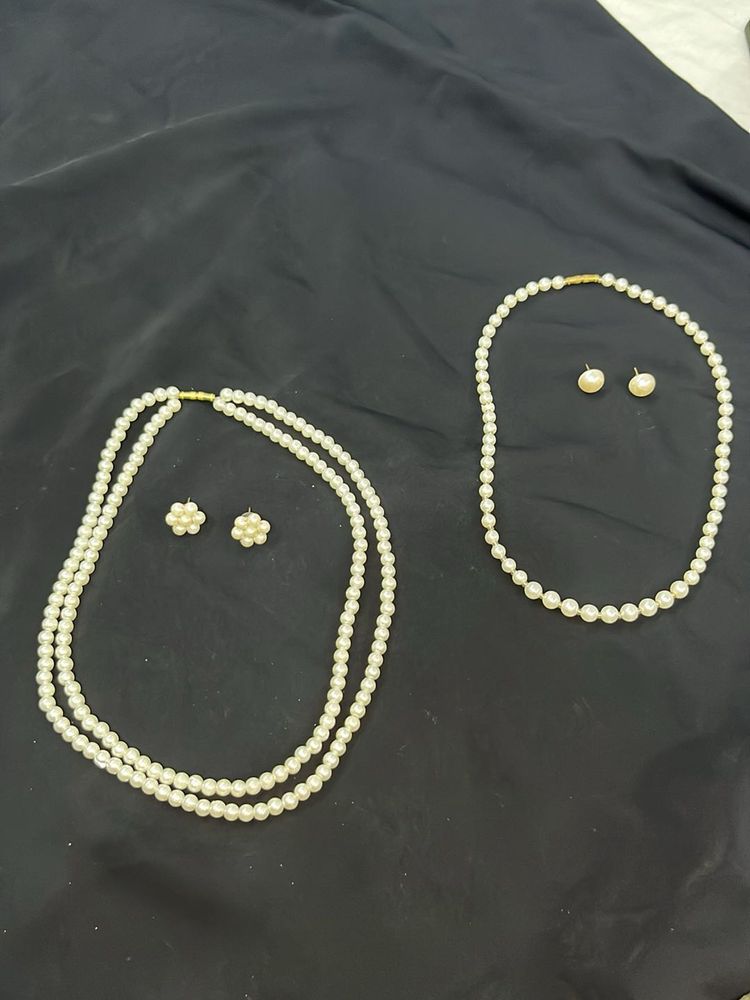 set of 2 Elegant Pearl Necklace and Earring