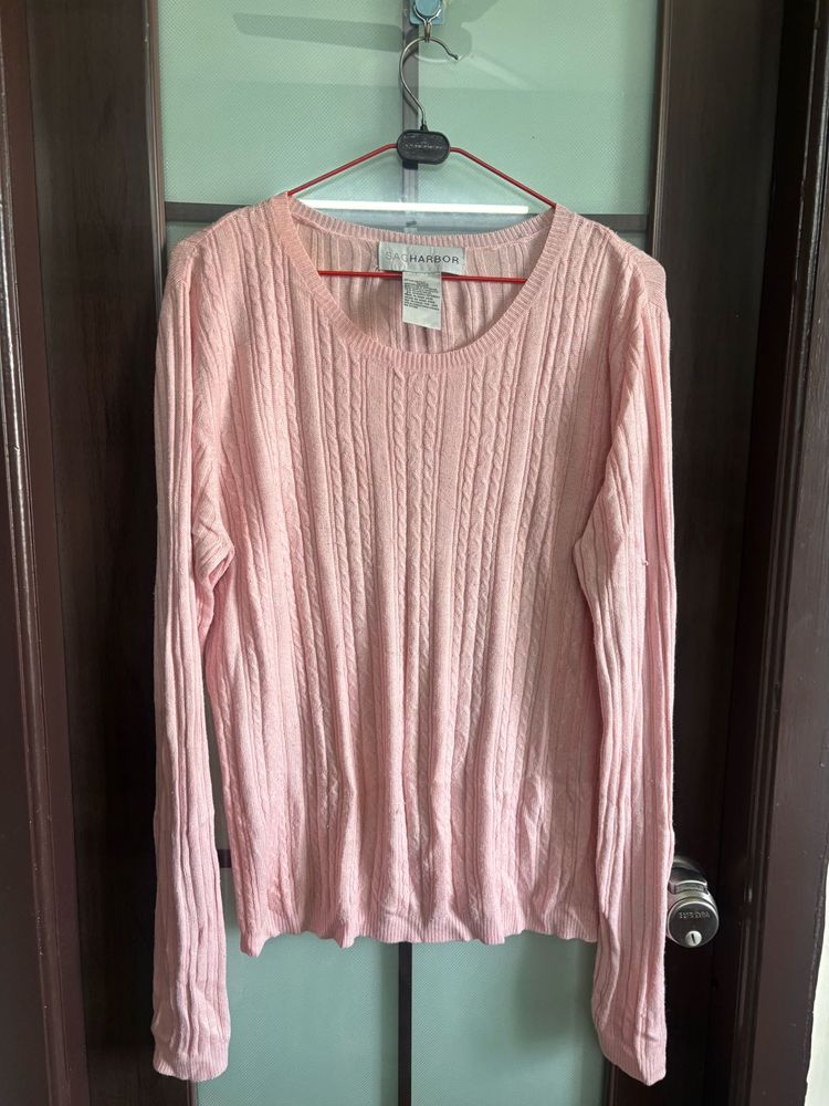 Cozy Pink Cable Knit Sweater
