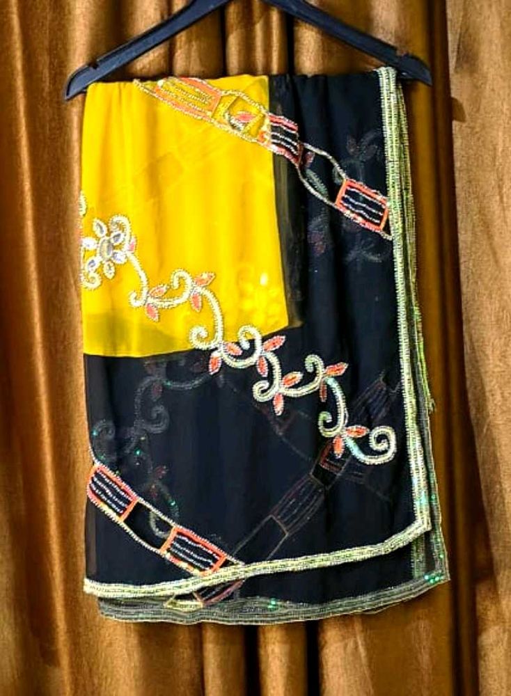Designer Yellow &amp; Black Dupatta with Embroidery Wo