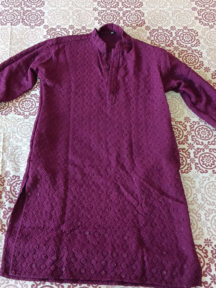 Elegant Wine Colour Embroidered Kurta Set for Sale