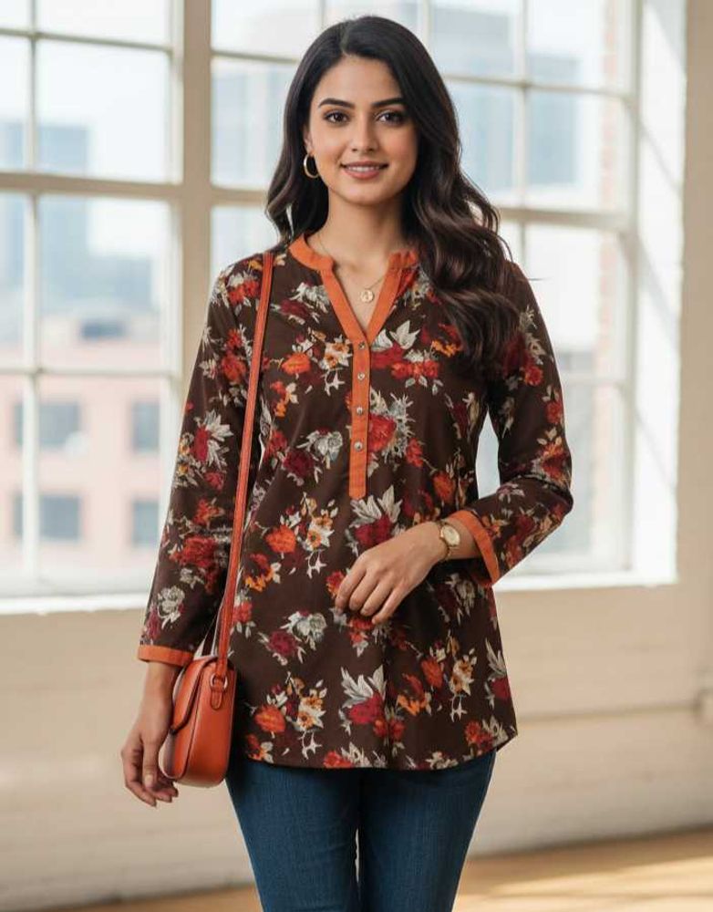 Beautiful Floral Print Short Kurta Top
