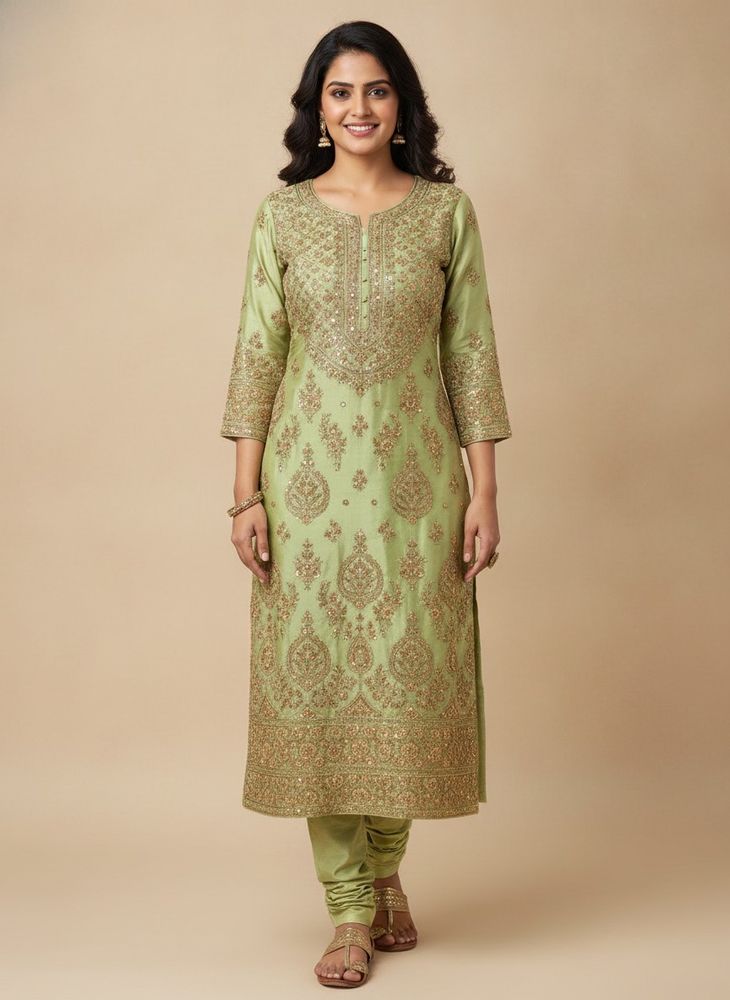 Beautifully Embellished Green Kurta