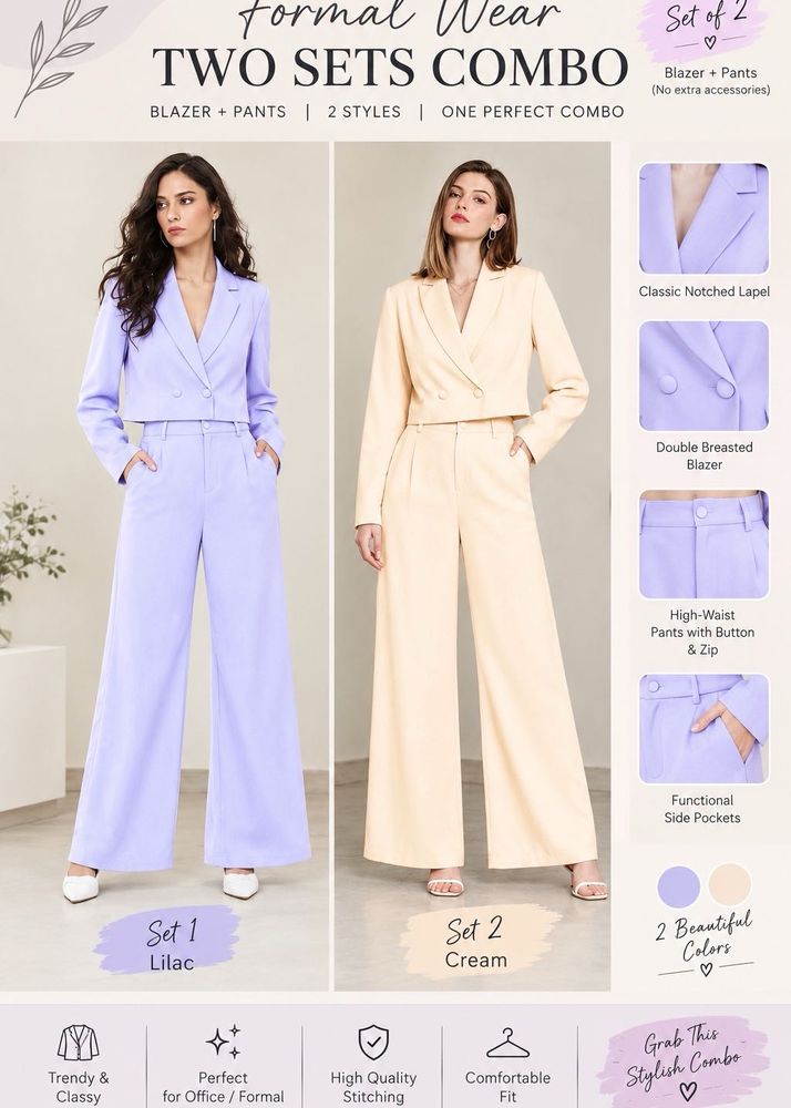 Stylish Formal Wear Blazer &amp; Pants Set Of 2