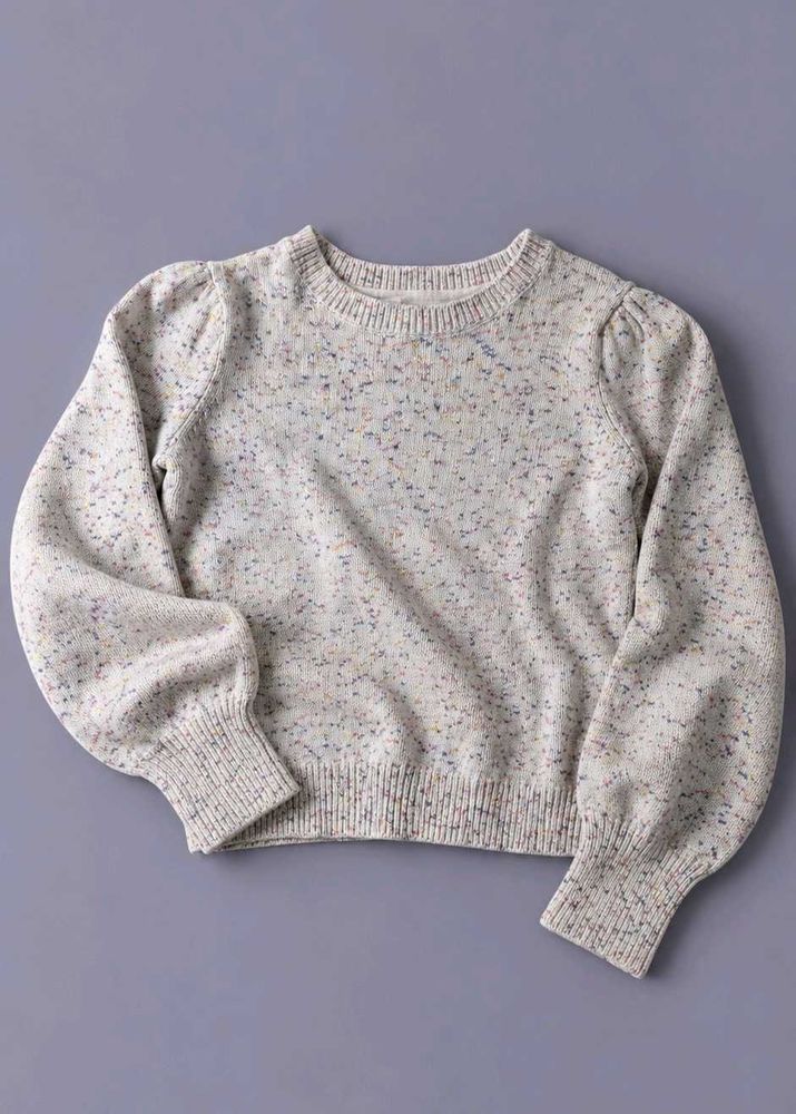 PASTEL SPECKLED PUFF-SLEEVE KNIT SWEATER