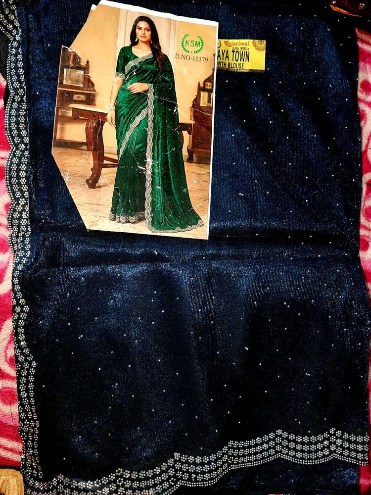Twill sirosiki net  Navy Blue Saree