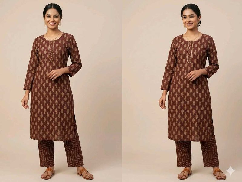 Brown Printed Kurta Pant Set(not used)