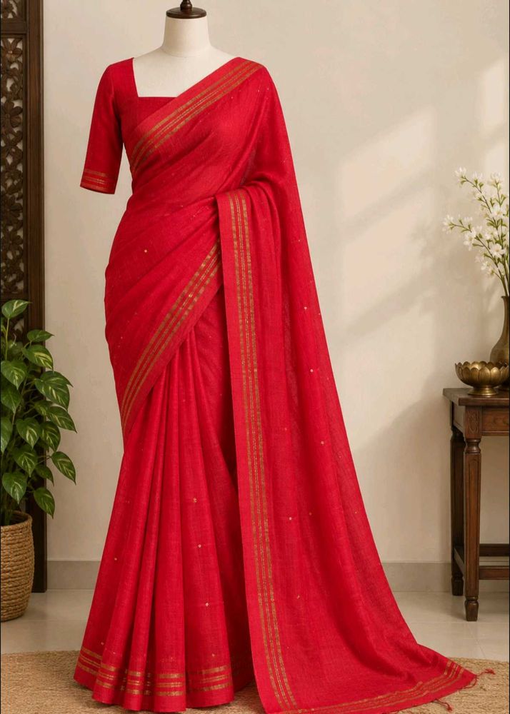 Royal Red Elegance – Golden Border Saree