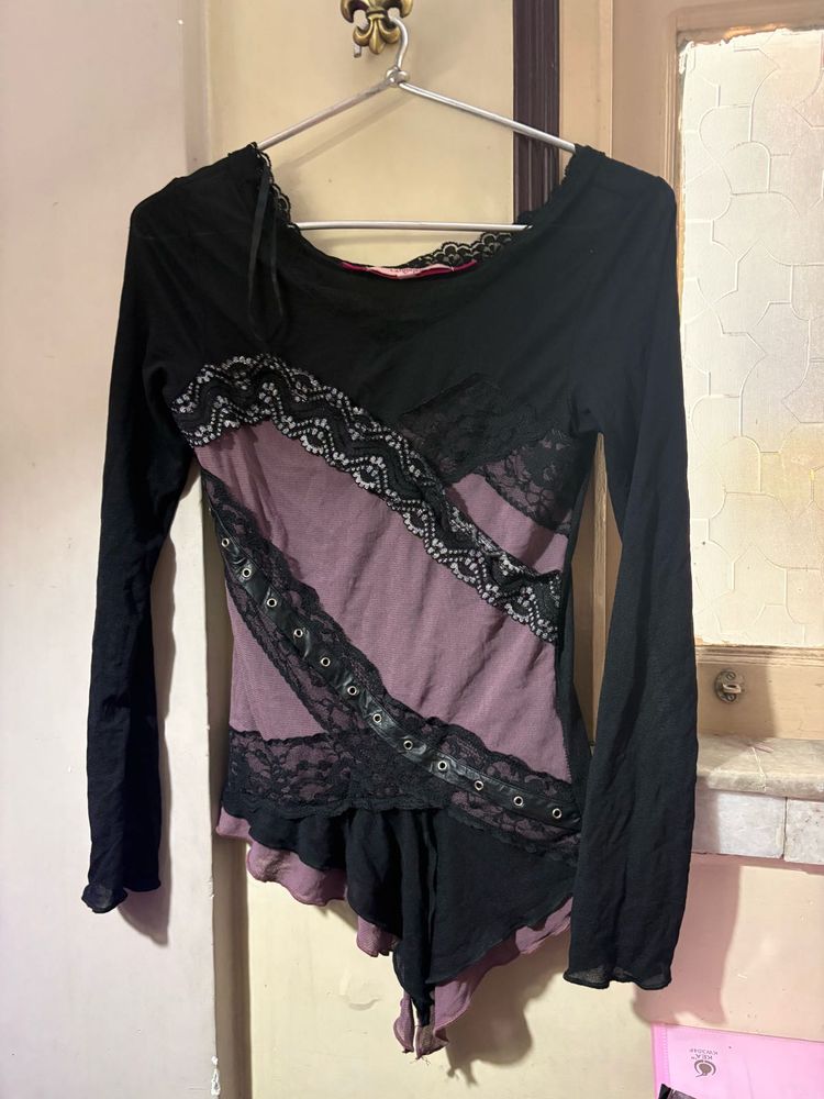 Gothic Lace Trimmed Long Sleeve Top