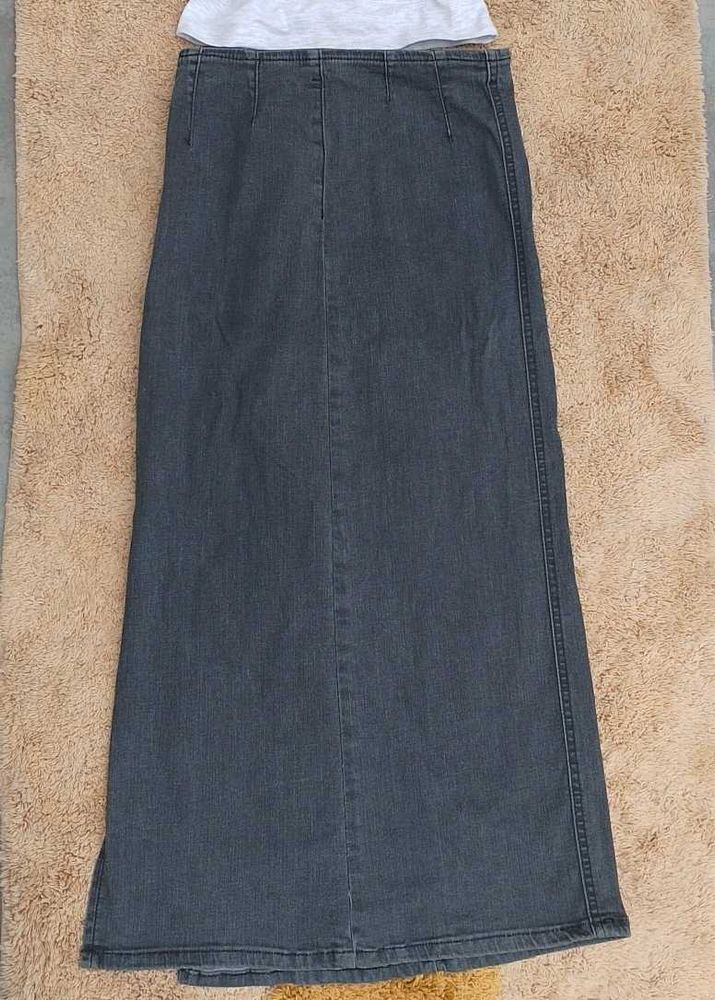 charcoal grey Dark Wash Denim Maxi Skirt