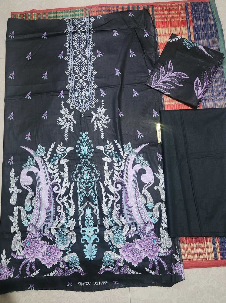 Elegant Black Printed Kurta Set material