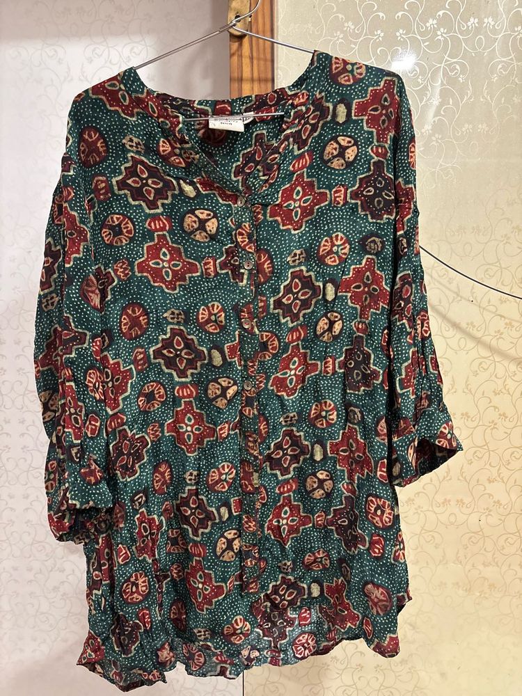Bohemian Print V-Neck Kurta with Pant