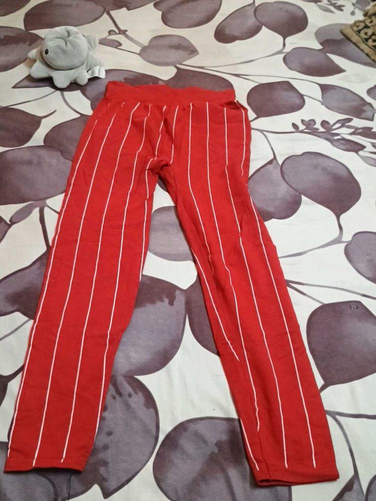 Red Striped Casual leggings