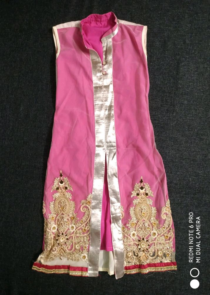 Pink &amp; Gold Embroidered Indian Kurti