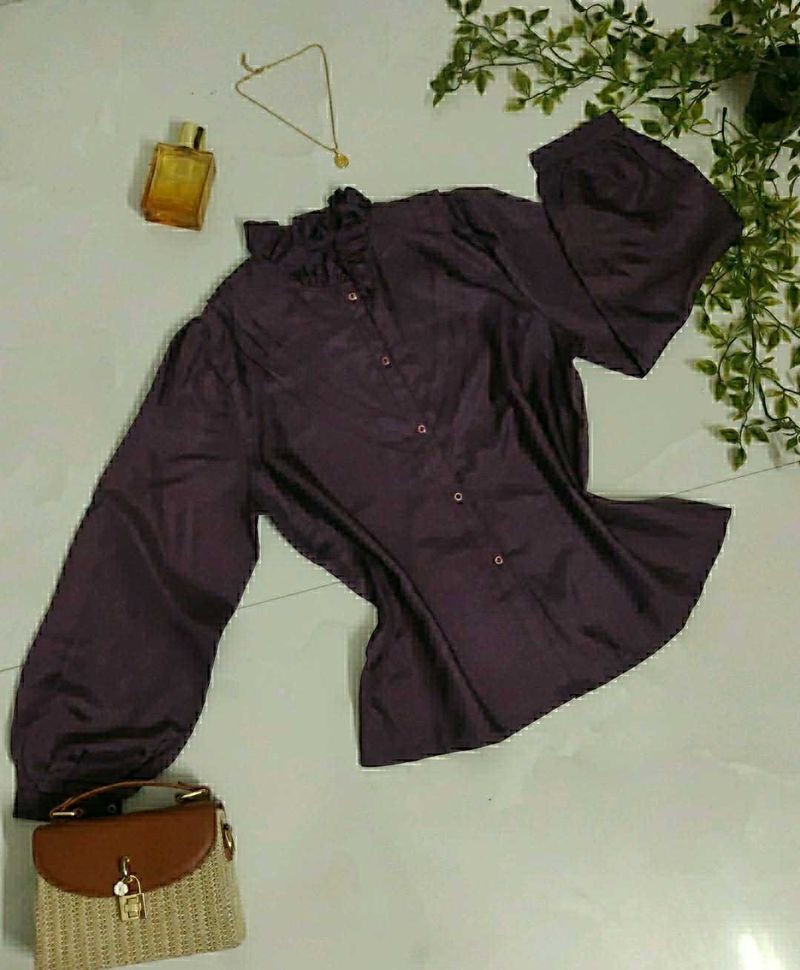 Elegant Purple Ruffle Neck Blouse💜✨