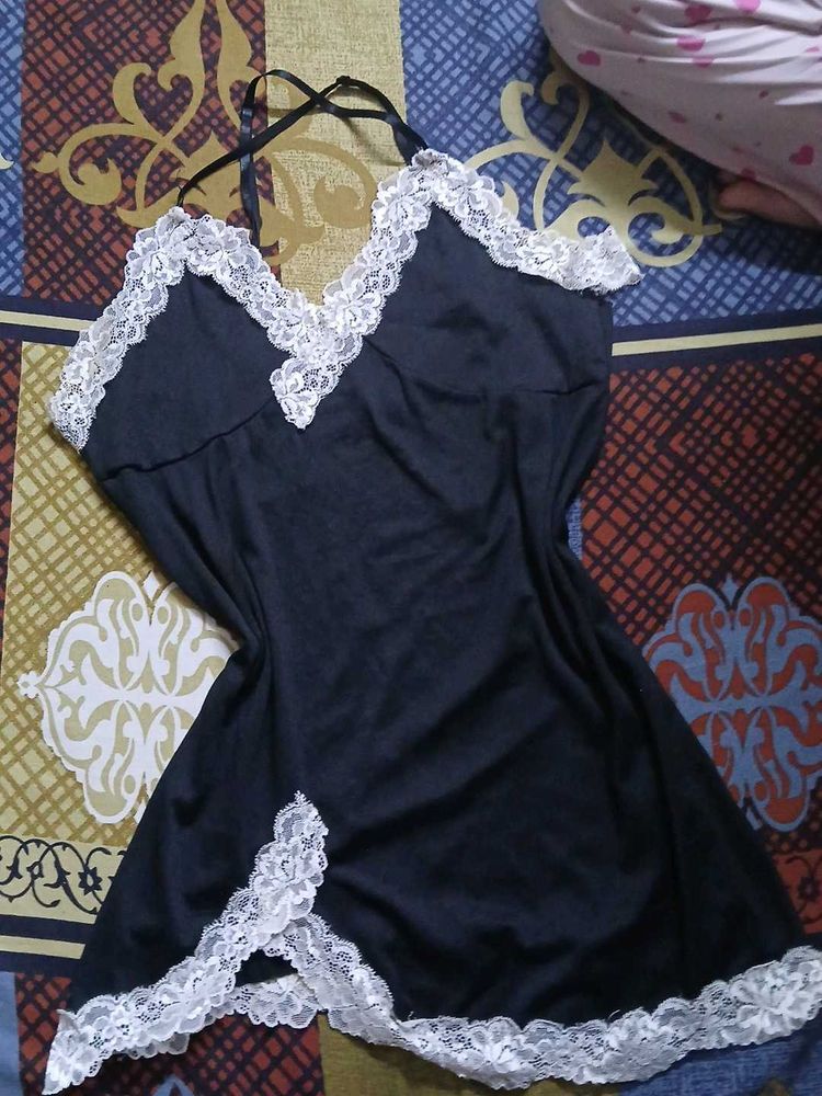 Black Lace Trim Cami Slip Dress