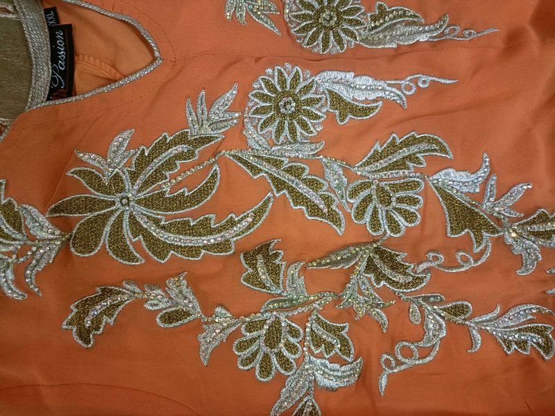 Embroidered Orange Aline gownwith free set