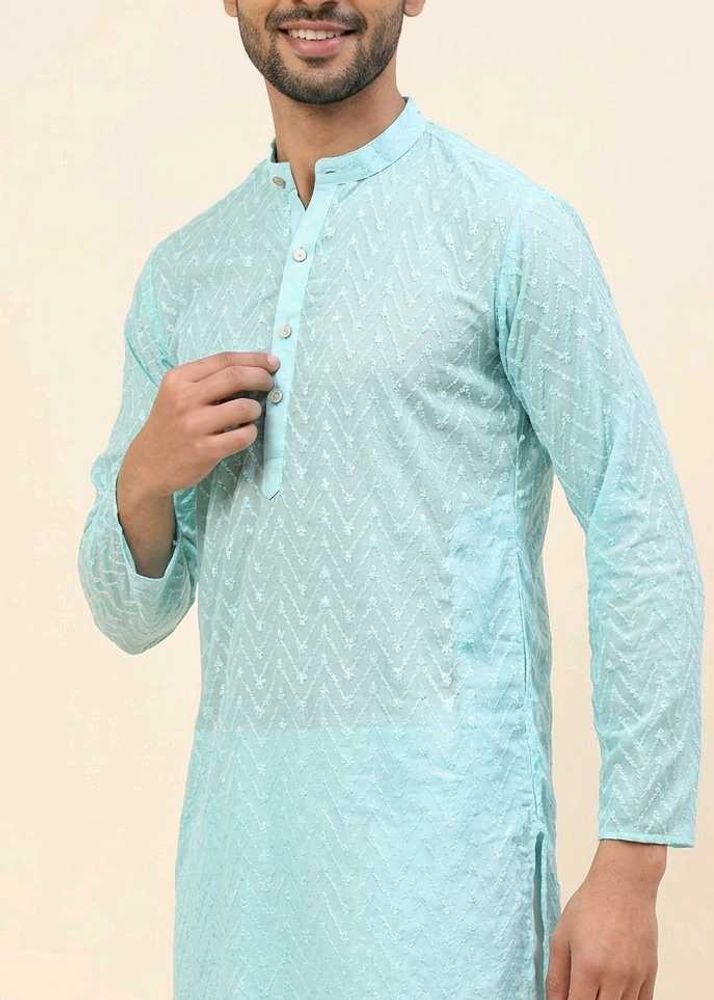 Men's Light Blue Embroidered Kurta