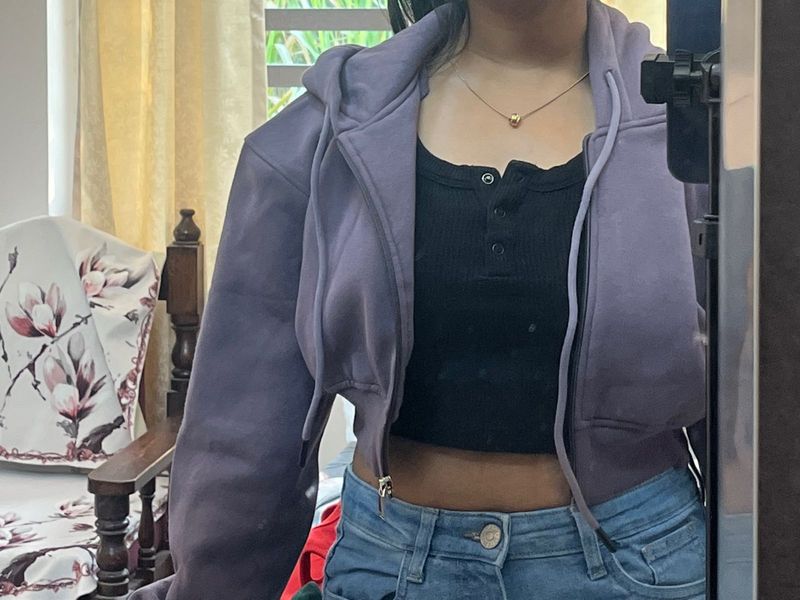 Purple Cropped Zip-Up Hoodie