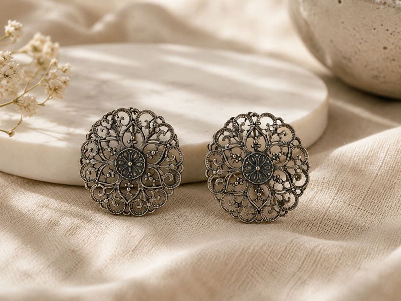 oxidized big Filigree Round studs