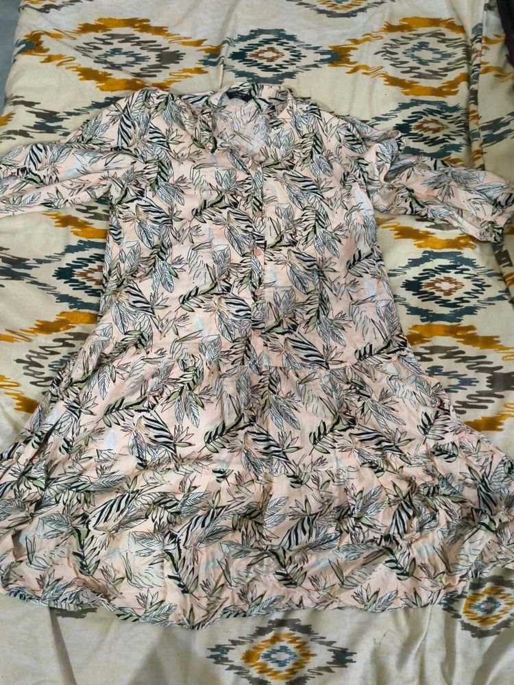Leaf Print Shirt Dress