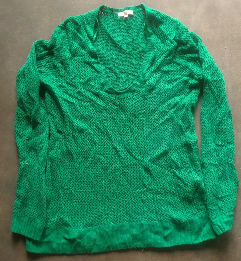 Chic Green Textured Knit Sweater
