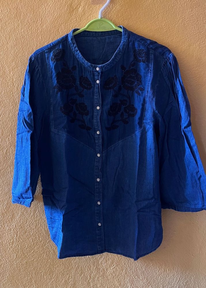 Blue Denim Embroidered Top