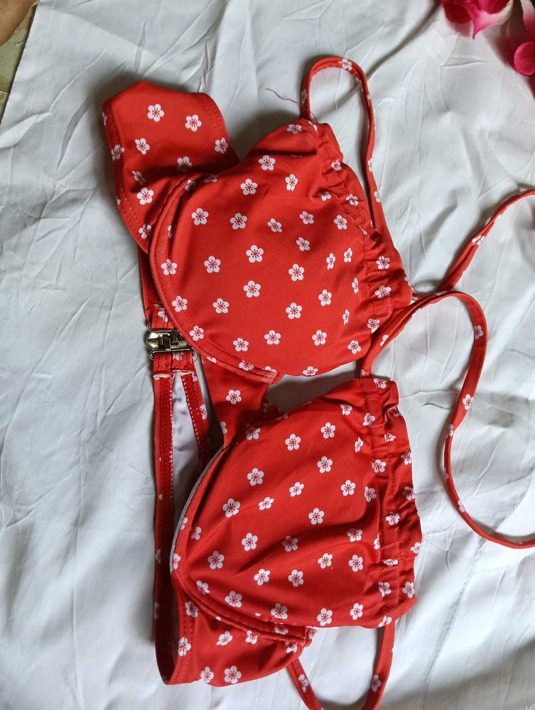 Red Floral Bikini Set