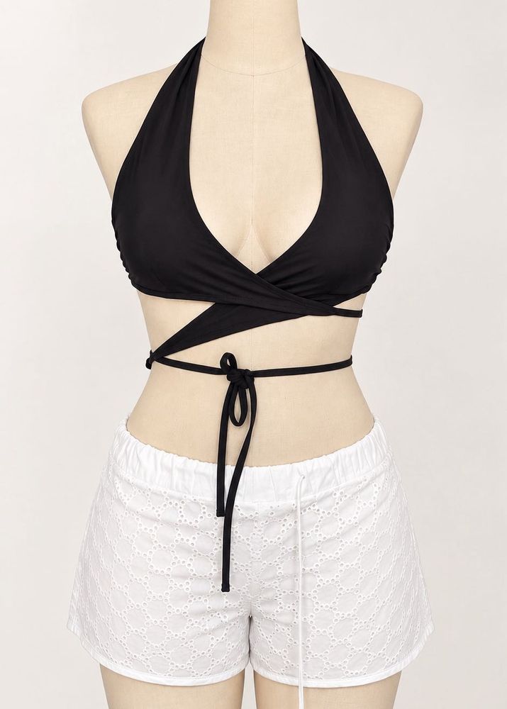 Black Halter Neck Wrap Bikini Top
