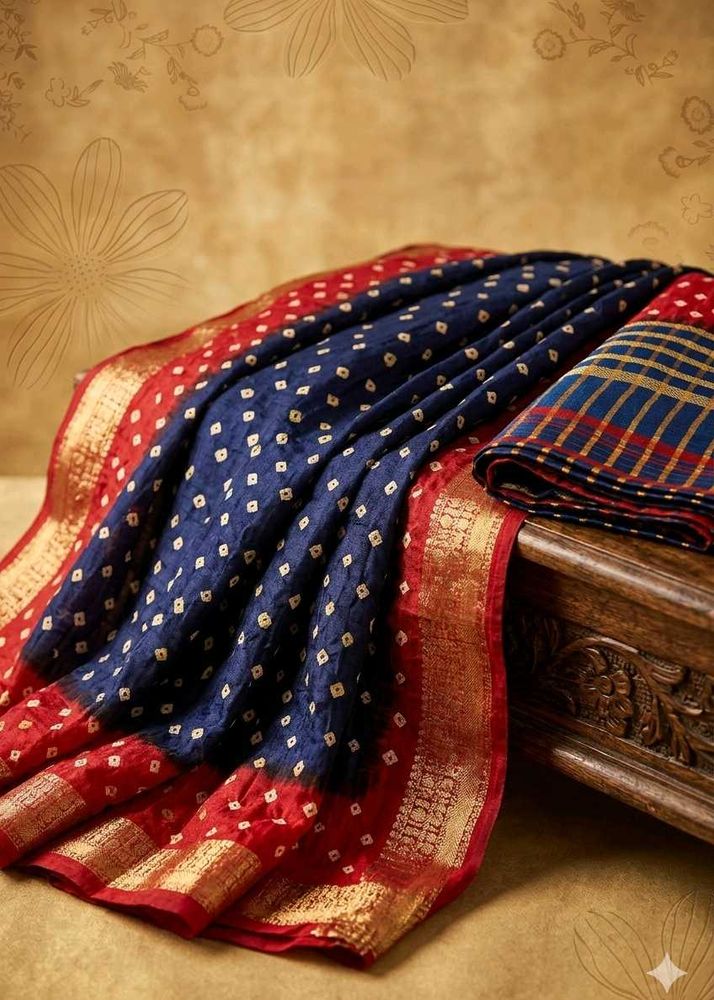 Beautiful Blue &amp; Red Bandhani Saree