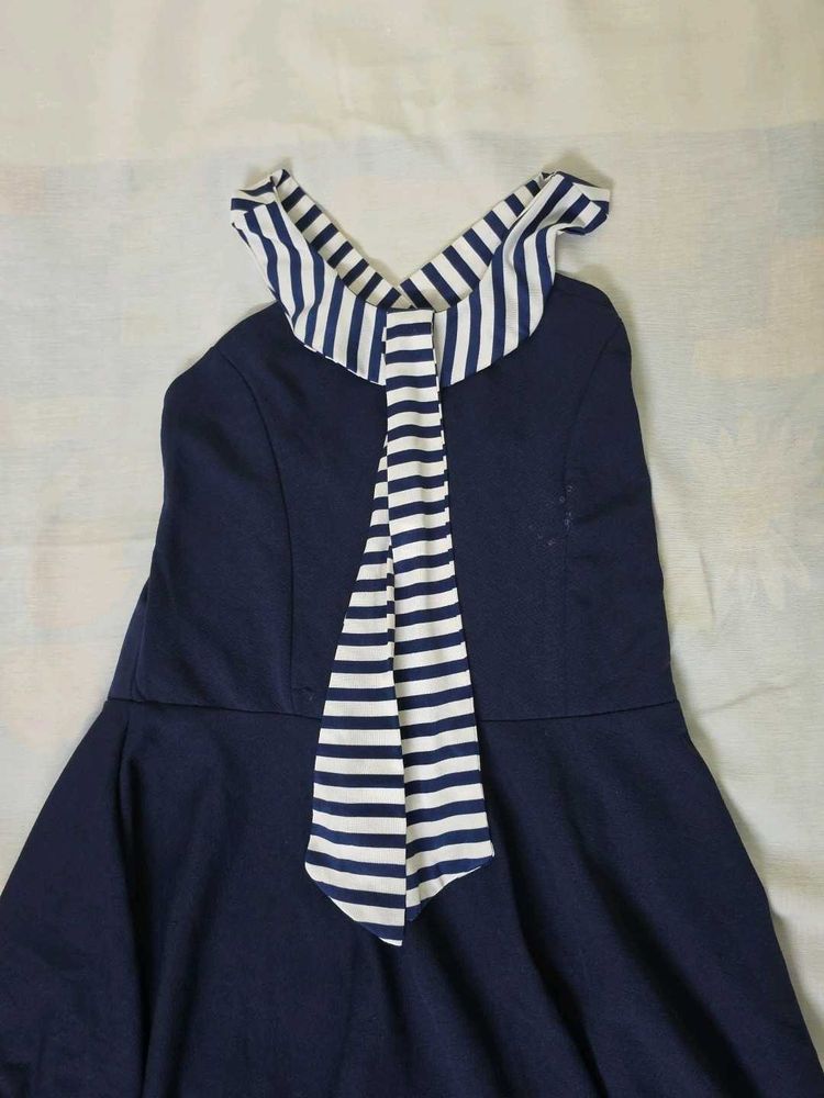 Girls Dark Blue Halter Neck Dress