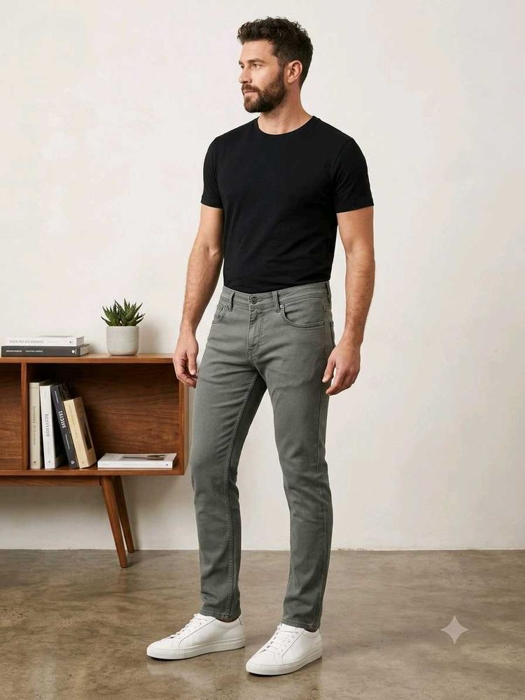 Men's Slim Fit Grey Casual Pants