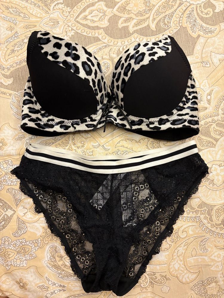Leopard Print Bra &amp; Lace Panty Set