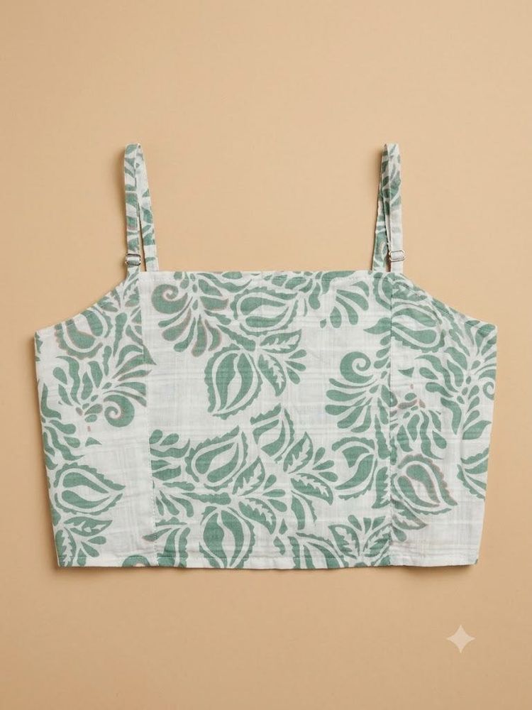 Green Floral Print Crop Top