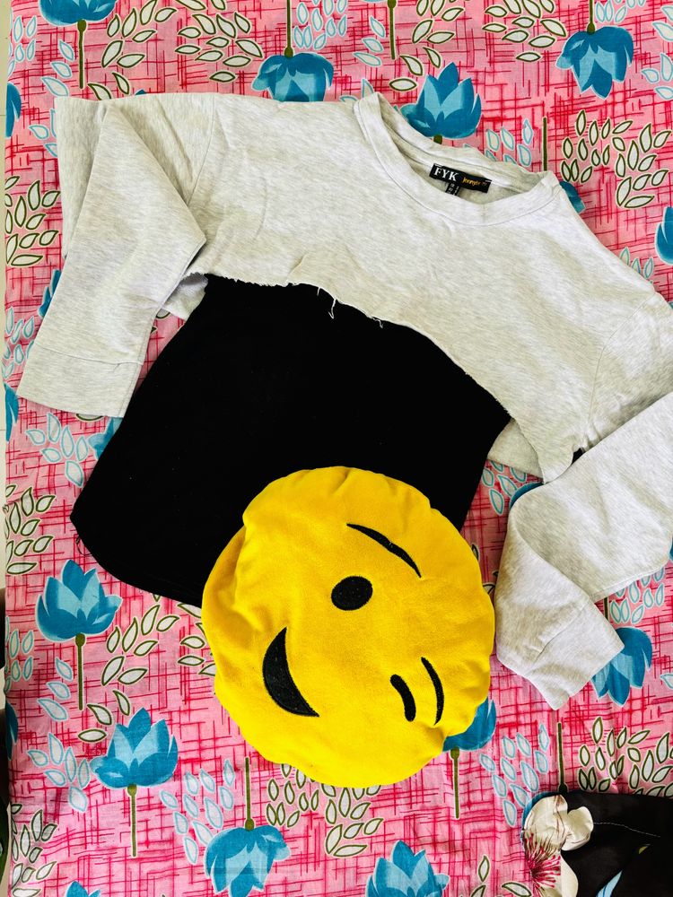 Trendy Grey Crop Sweatshirt