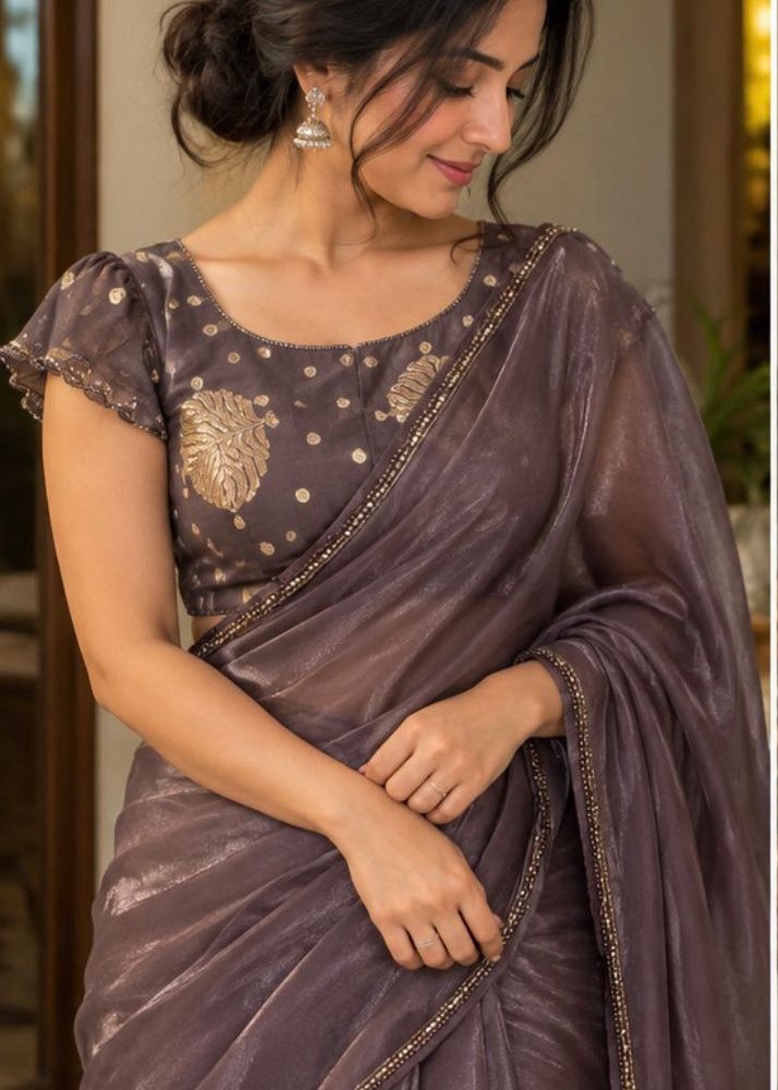 ✨ Dusty Mauve Embellished Saree and blouse