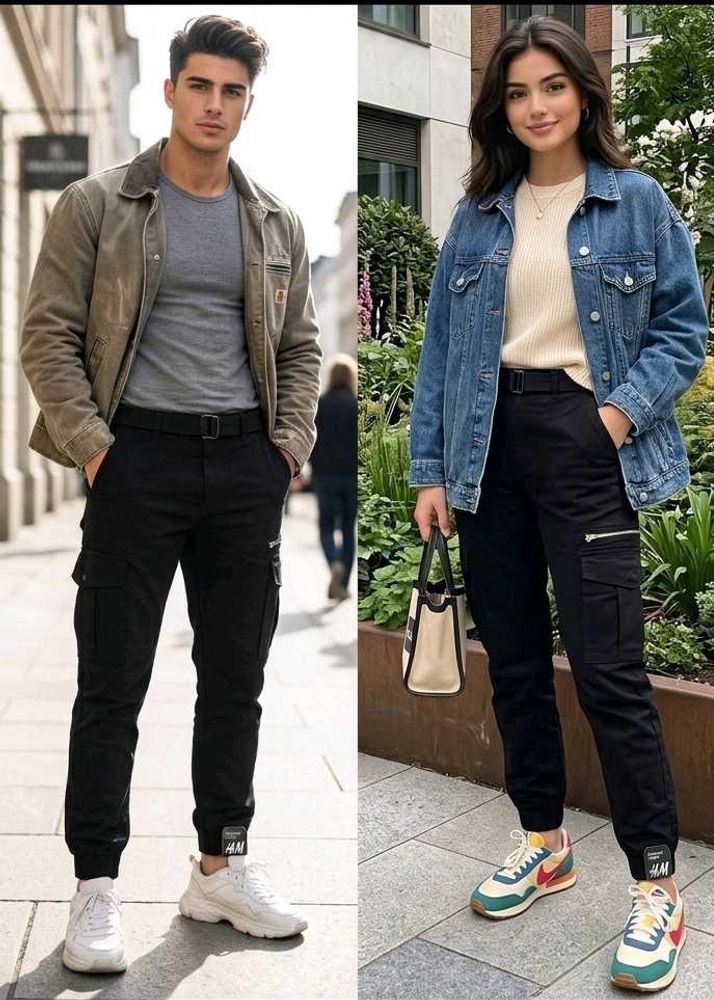 Black Cargo Jogger Pants with Belt