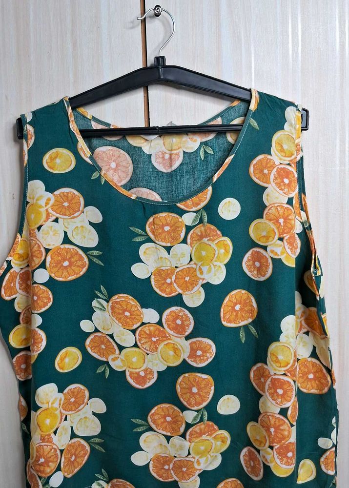 Cute Orange Print Sleeveless Top