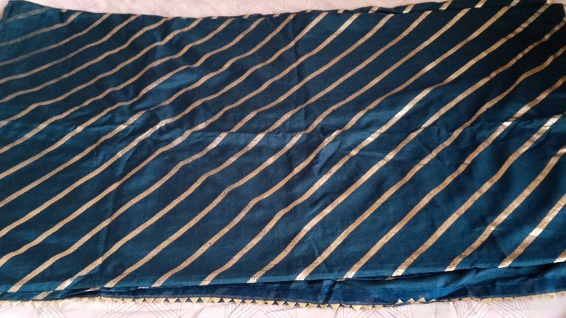 Teal Saree with Gold Stripes