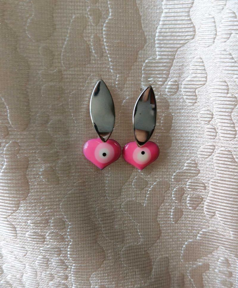 Y2k pink heart evil eye drop earrings