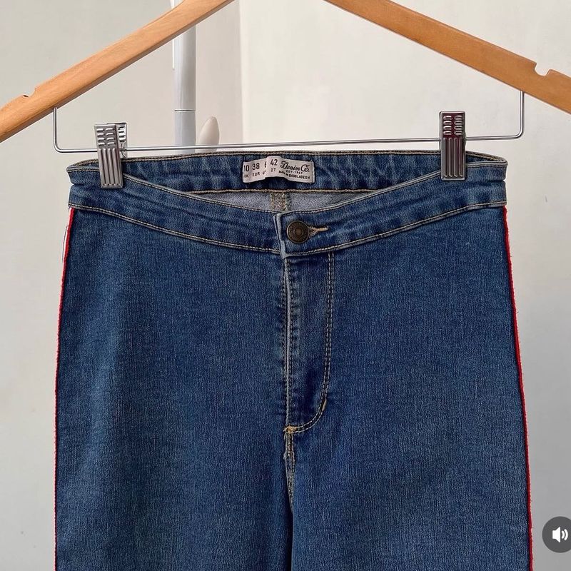 Stylish Blue Jeans with Red Side Stripe