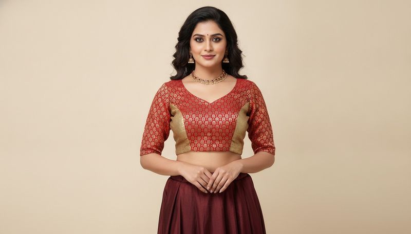 Red &amp; Gold Brocade Blouse