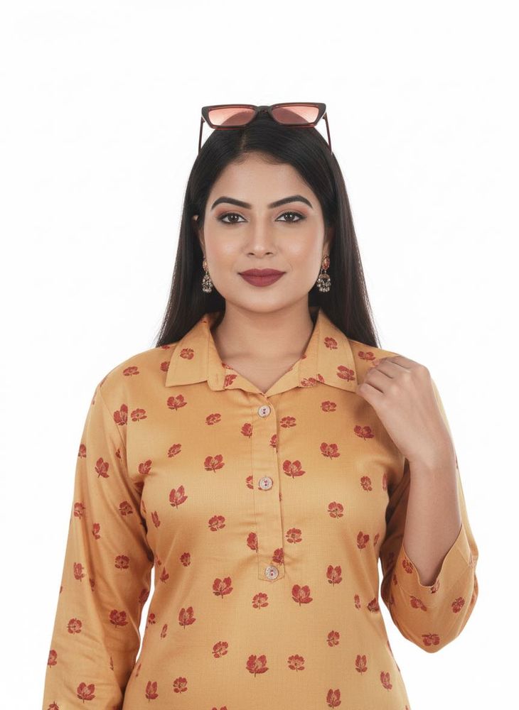 Floral Print Collared Kurta