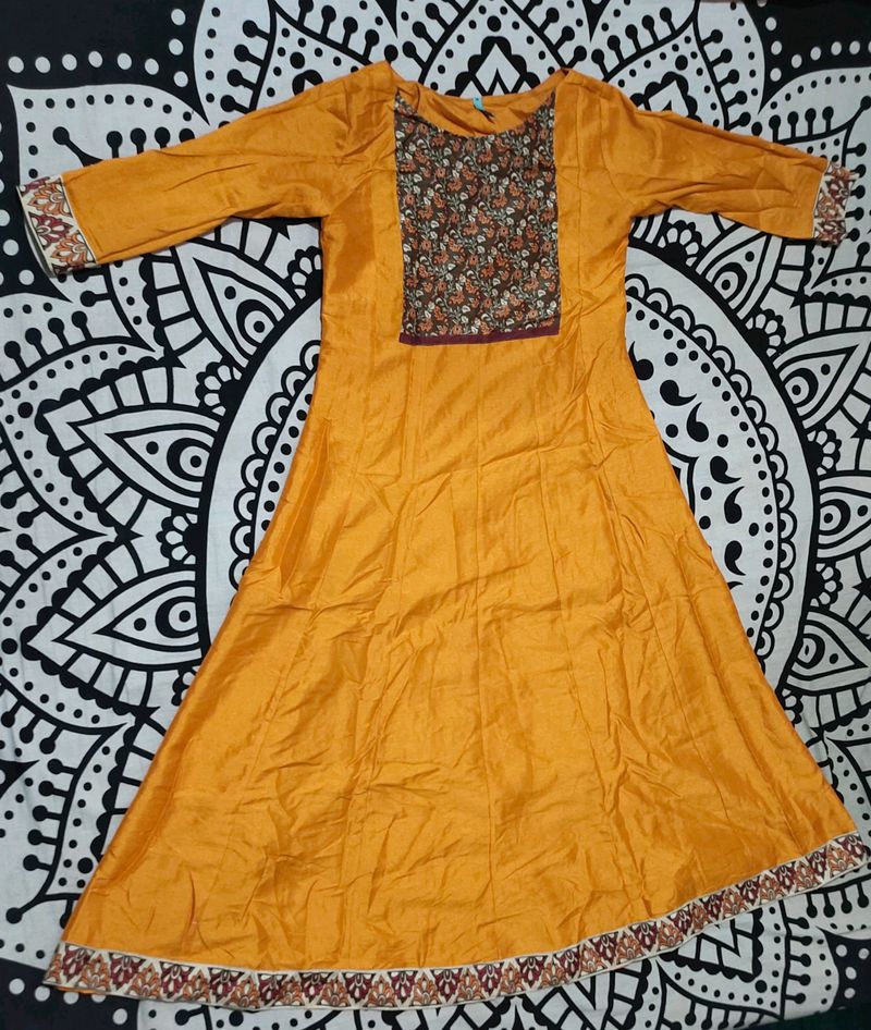 Janasya Mustard Anarkali Kurti