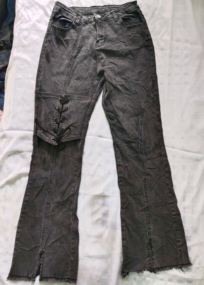 Denim Jeans with Pearl Embellishments
