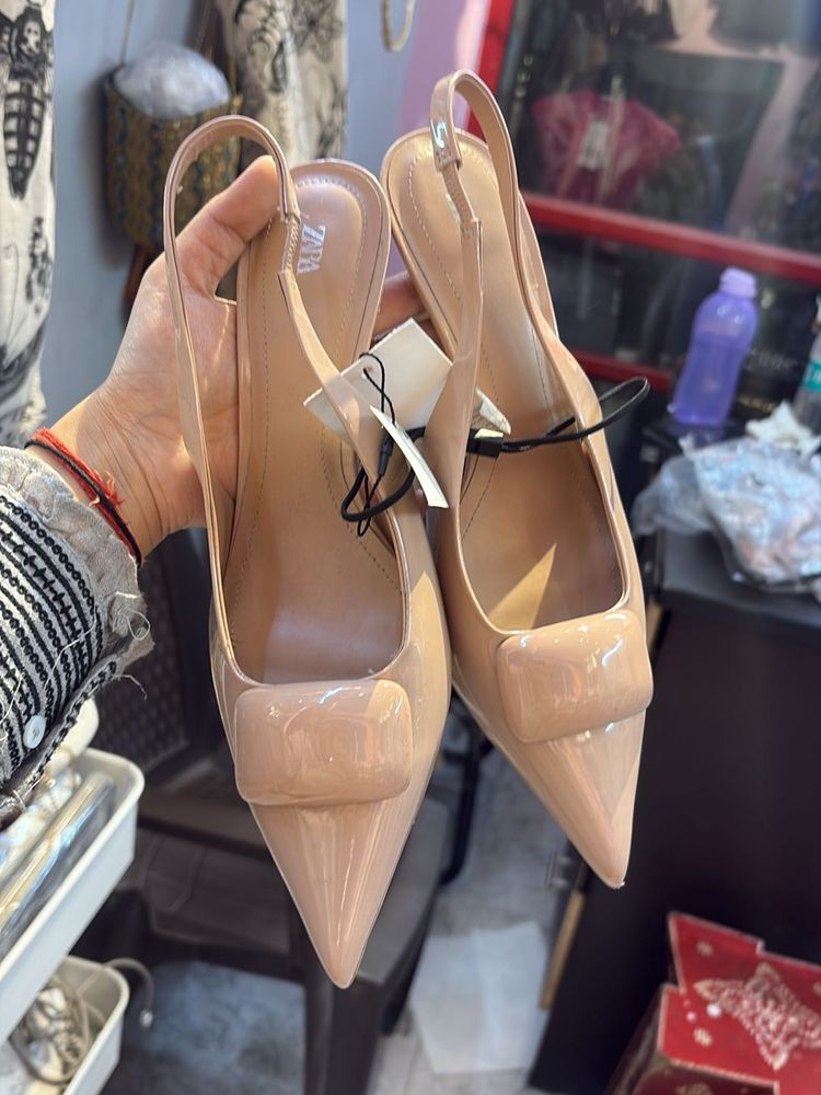 Nude Patent Slingback Heels