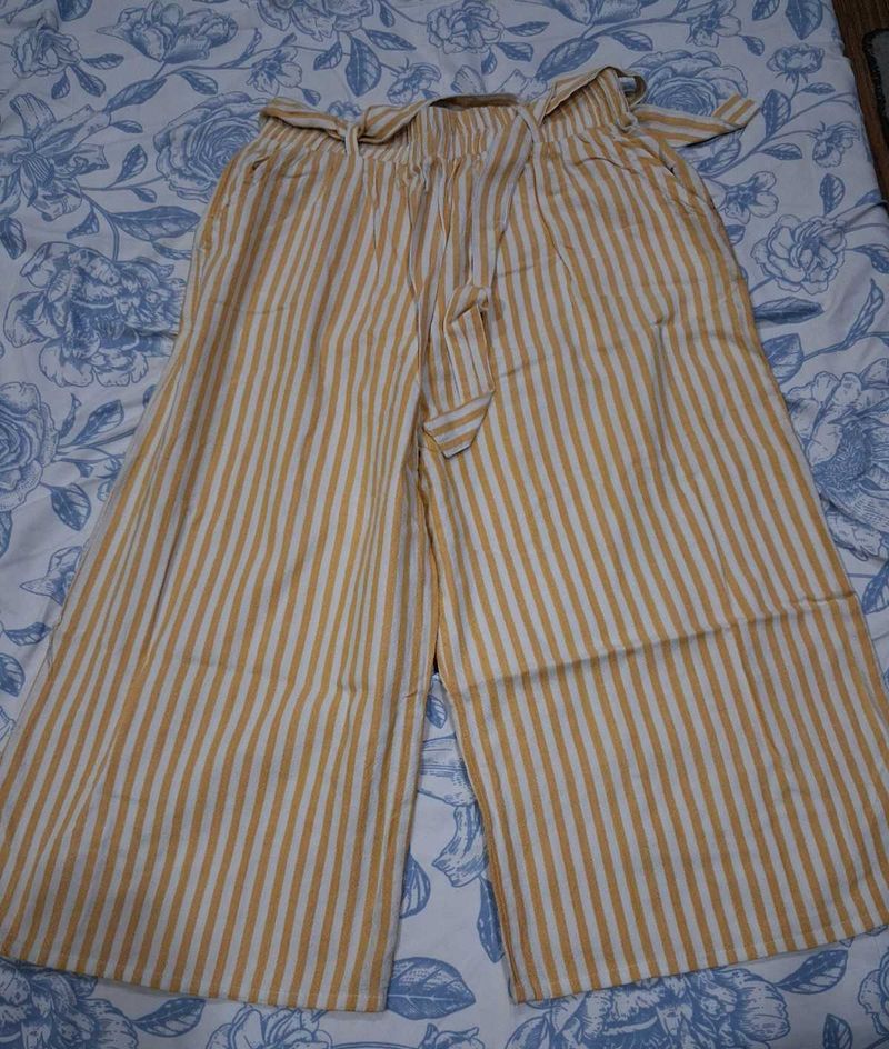 Yellow &amp; White Striped Wide-Leg Culottes 🌼