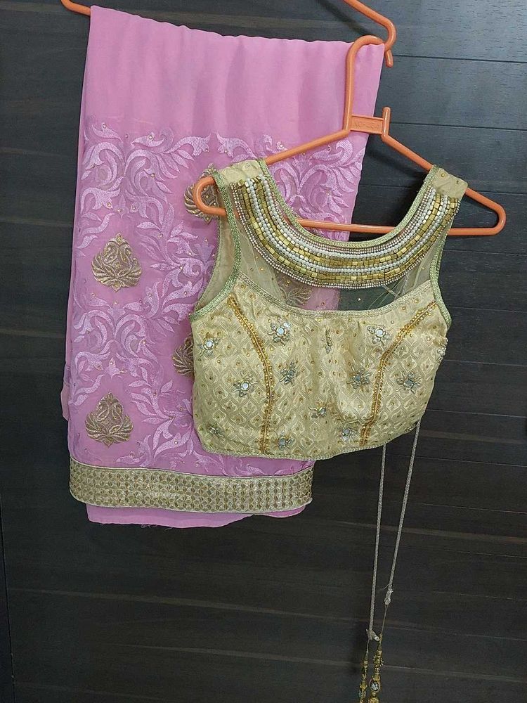Elegant Pink Saree &amp; Blouse