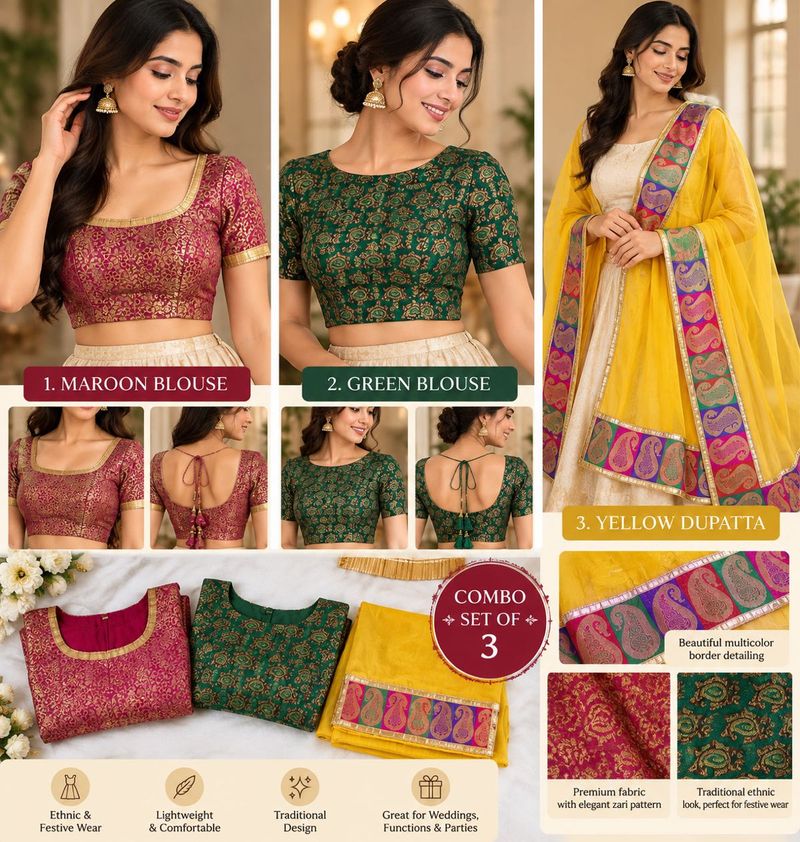 Combo of 2 blouses and 1 Yellow